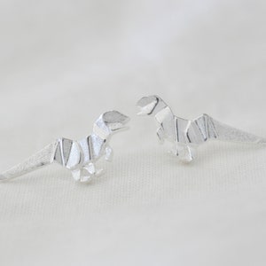 Origami Dinosaur Earrings in Sterling Silver 925 by Jamber Jewels, Origami T-Rex Earrings, Dinosaur Studs, Jurassic Park image 6