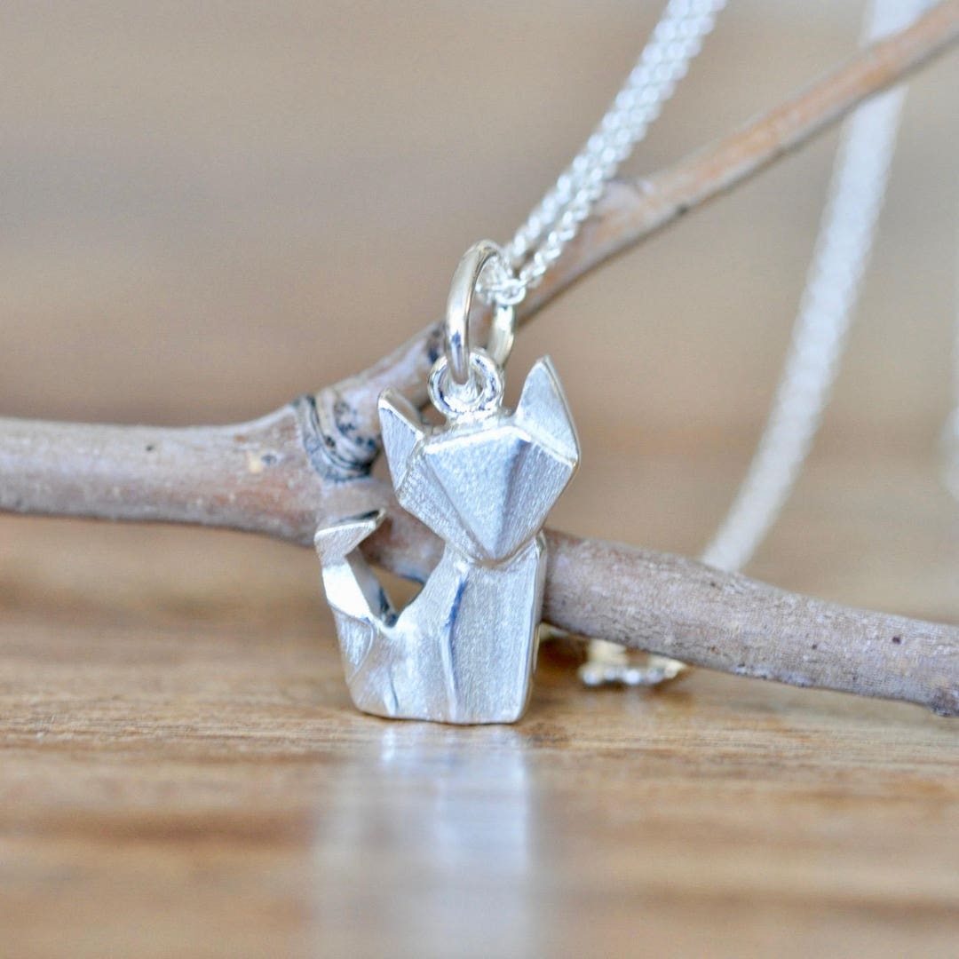 Origami Fox Necklace in Sterling Silver Fox Necklace Silver Fox Necklace Origami Fox Charm Pendant Fox Jewelry Jamber Jewels Original Etsy
