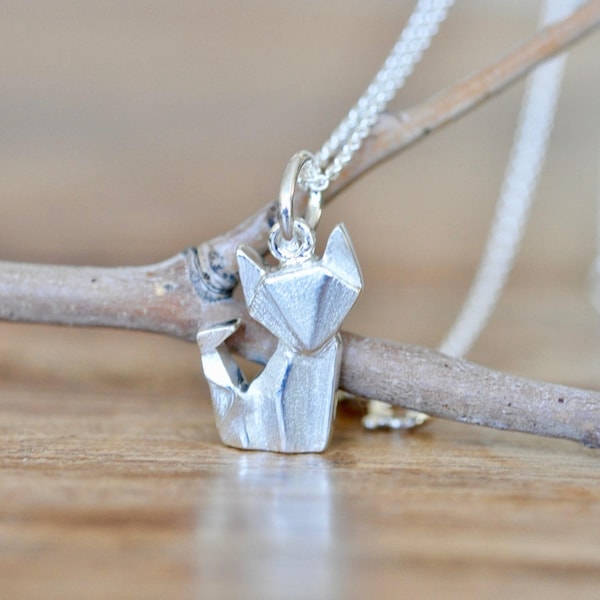 Origami Fox Necklace in Sterling Silver, Fox Necklace, Silver Fox Necklace, Origami Fox Charm Pendant, Fox Jewelry, Jamber Jewels Original