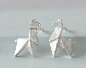 Origami Llama Earrings in Sterling Silver 925 by Jamber Jewels, Origami Alpaca Earrings, Mama Llama Jewelry