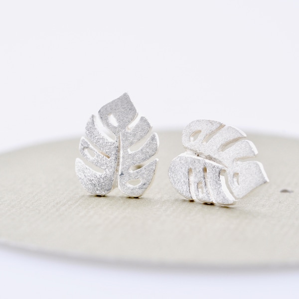 Monstera Leaf Stud Earrings in Sterling Silver 925, Tropical Leaf Earrings, Palm Leaf Earrings, Jamber Jewels 925