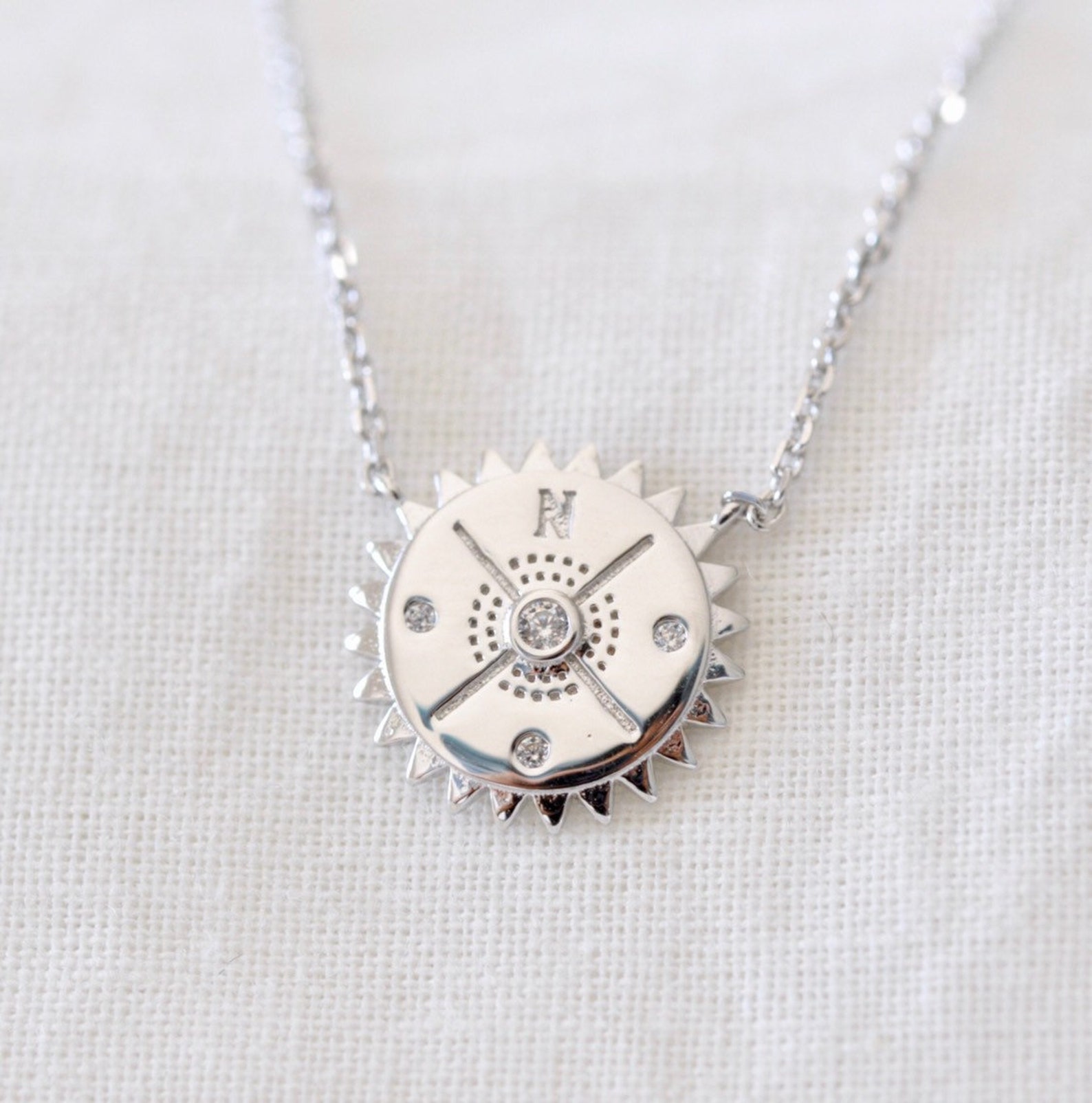 Detailed Compass Necklace in Sterling Silver Dainty Compass Etsy