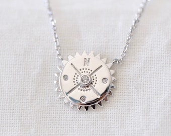 Detailed Compass Necklace in Sterling Silver, Dainty Compass Necklace, Travelers Necklace, Jamber Jewels