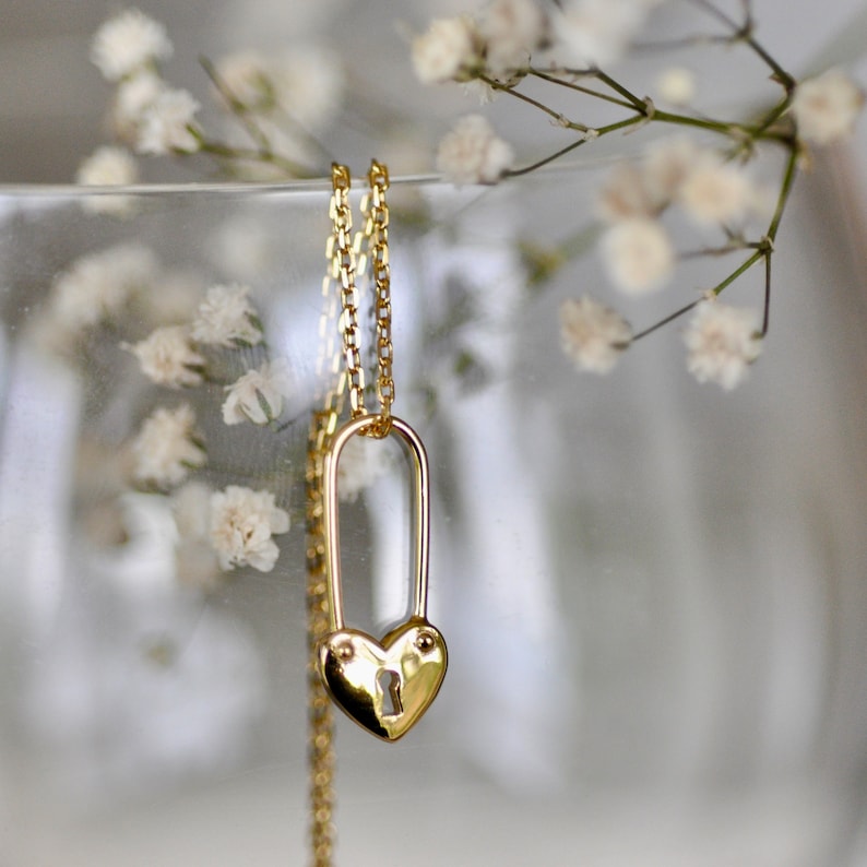 Heart Padlock Necklace in Sterling Silver 925 with Gold Finish, Heart Necklace, Heart Lock and Key, Jamber Jewels image 6