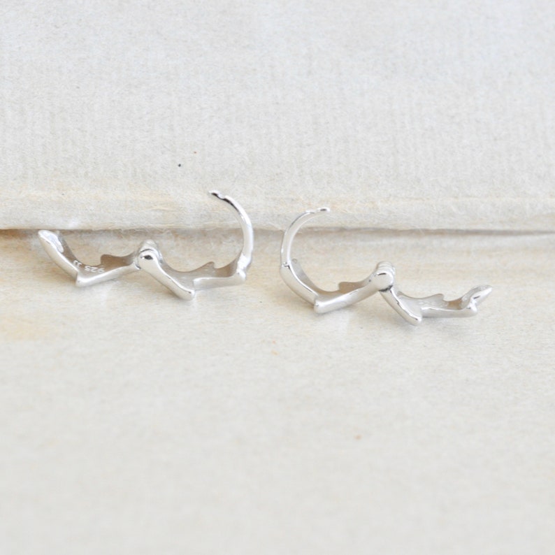 Olive Branch Huggie Earrings, Branch Ear Cuffs, Olive Branch Earrings, Simple Ear Cuffs, Branch Earrings, Small Hoops, Jamber Jewels 925 image 9