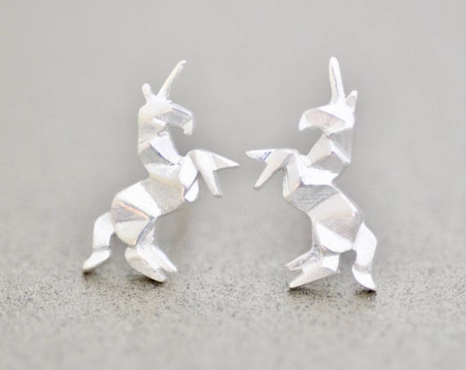 Origami Unicorn Earrings in Sterling Silver 925, Silver Unicorn Earrings, Unicorn Jewelry, Unicorn Studs, Jamber Jewels 925