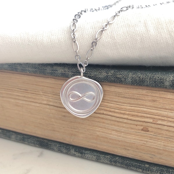 Silver Wax Seal Infinity Necklace, Silver Infinity Pendant, Infinity Medallion Necklace, Infinity Coin Necklace, Jamber Jewels