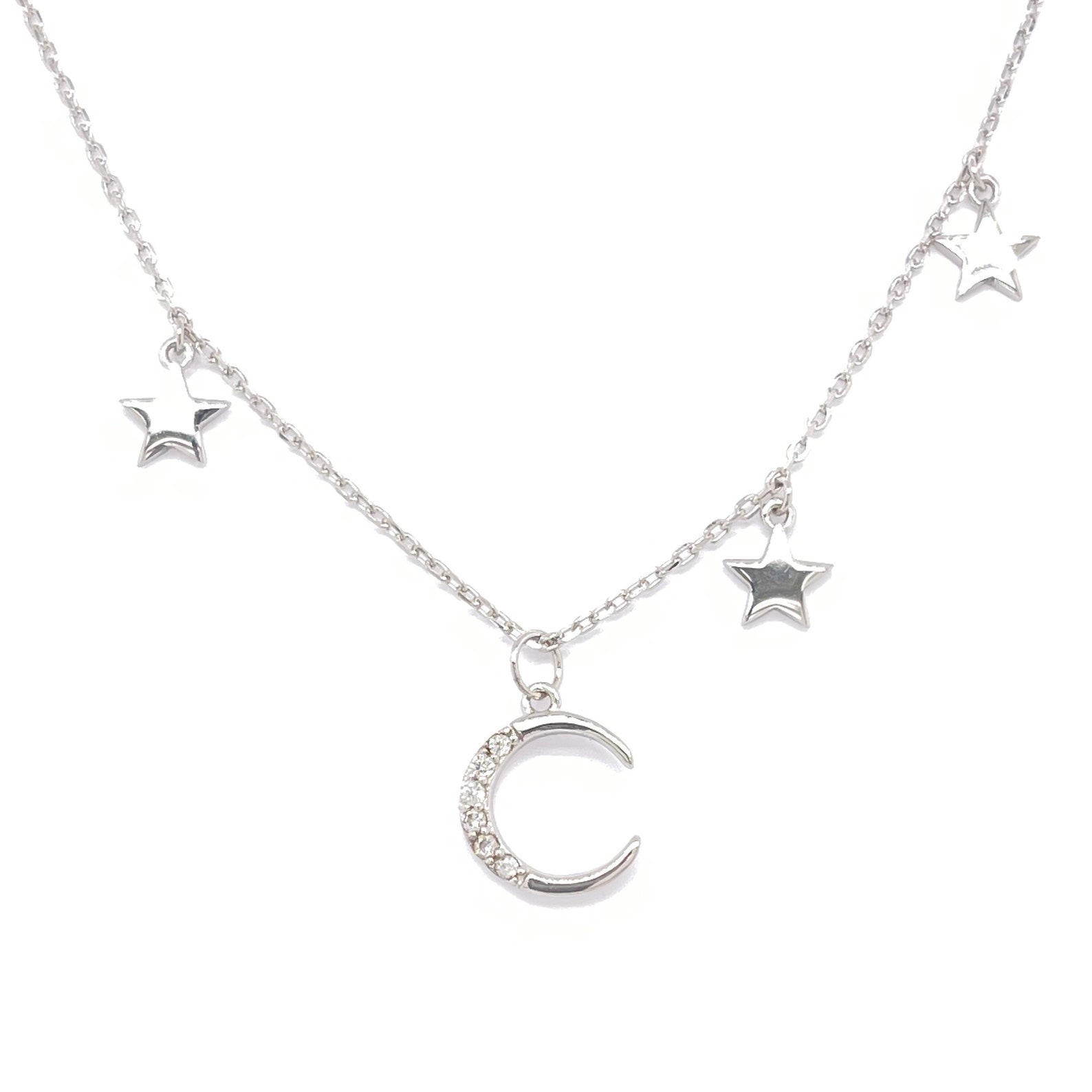 Stars and Moon Dangle Choker Necklace Stars Dangle Necklace Etsy