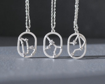 Leo Zodiac Constellation Necklace, Sterling Silver 925