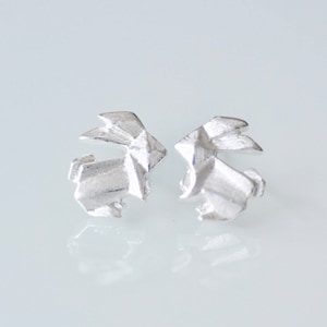 Sterling Silver Origami Rabbit Stud Earrings, Animal Jewelry