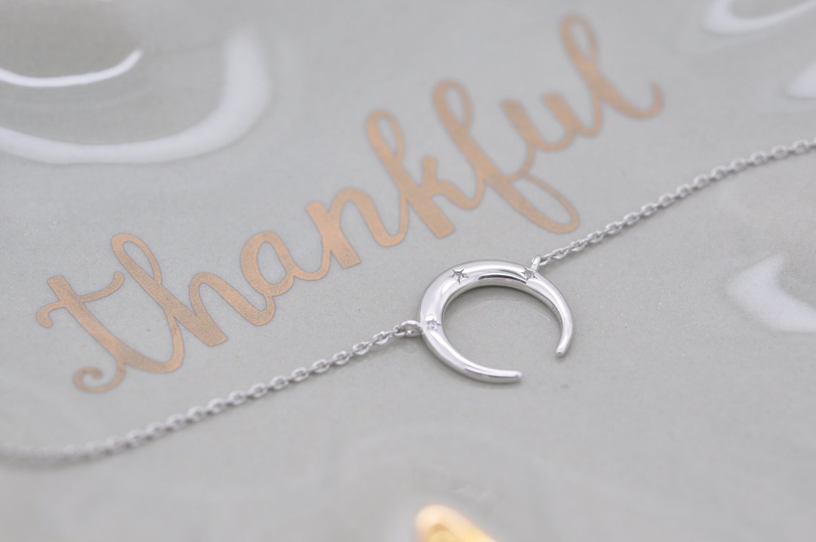 Sterling Silver Crescent Moon Necklace, CZ Star Celestial Pendant
