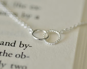 Sterling Silver Interlocking Ring Necklace, Delicate Unity Jewelry