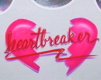 Airbrush Heartbreaker White Crop Tank Top T-Shirt Broken Heart Airbrushed Tank Top Ladies Womens Not A Set Hoodie Sweatpants Sweater