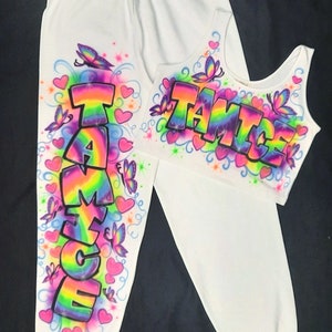 Airbrush Sweatpants Hoodie Set Custom Airbrushed Sweatshirt Set Crop Top 90's Outfit Butterflies Rainbow 90s Style Hearts Y2K Butterfly