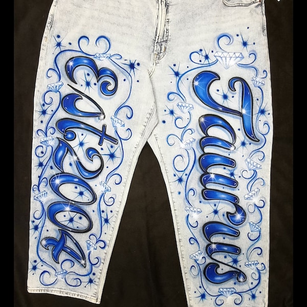 Airbrush Name Jeans ARTWORK ONLY! Fanscript Oulined Script Custom Airbrush Spray Paint Zodiac Birthday Est 2004 Year You Supply The Jeans