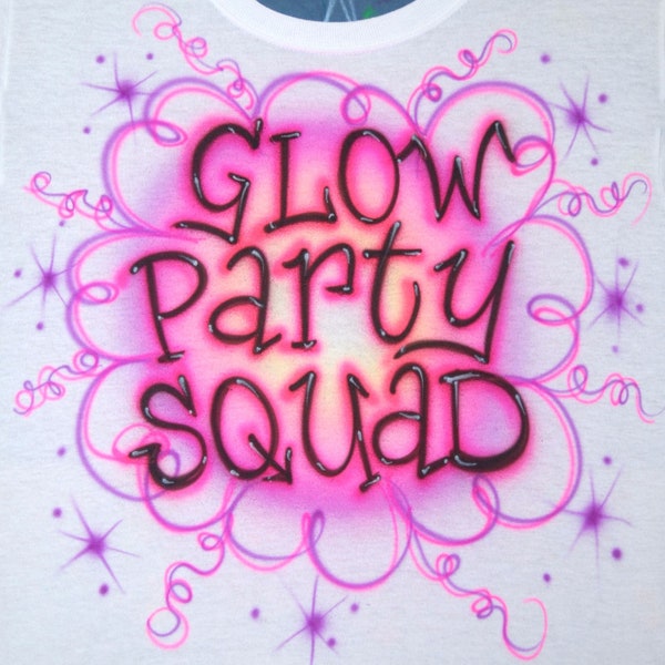 Airbrushed Glow Party Squad Rainbow Neon Fluorescent Glow In The Back Light Stars Custom Airbrush T Shirt Hoodie Spray Paint Shirt Mom Girl