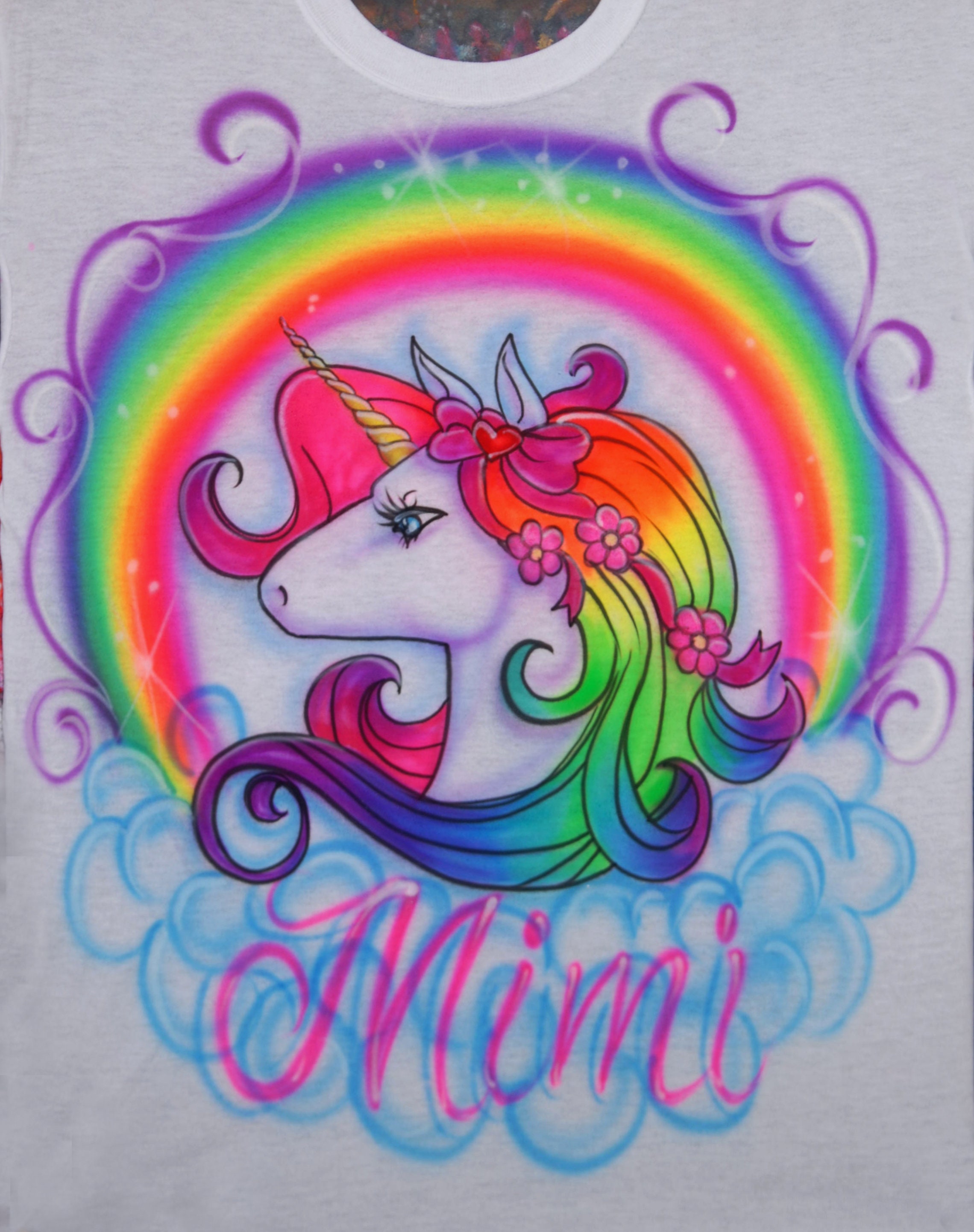 Airbrush Unicorn Rainbow Custom Airbrushed Womens Girls T Etsy