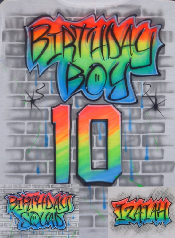 Airbrush T Shirt Birthday Boy 90s Throwback Graffiti Brick Wall Neon Let's  Glow in Blacklight Custom Airbrushed T-shirt Hoodie Birthday Crew - Etsy