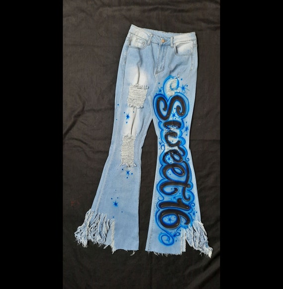 Airbrush Jeans Name Art for Your Overalls Jacket Skirt Shorts