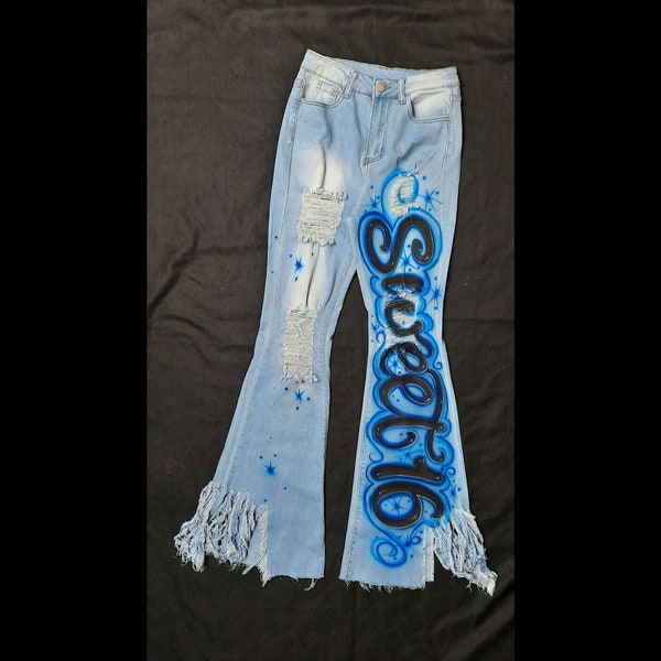 Airbrush Jeans Name Art For Your Overalls Jacket Skirt Shorts Custom Airbrushed Script  Matching Design Art Only For Light Colored Denim