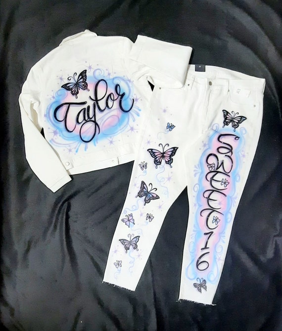 Airbrush Jeans Name Art for Your Overalls Jacket Skirt Shorts