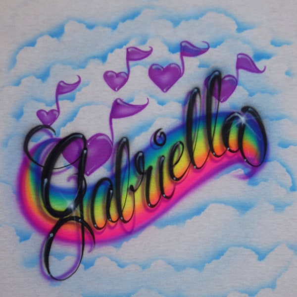 Airbrushed Name Rainbow With Music Notes Musical Custom Airbrush Womens Mens Kids T Shirt Hoodie Pillowcase Backpack Glow In The Dark