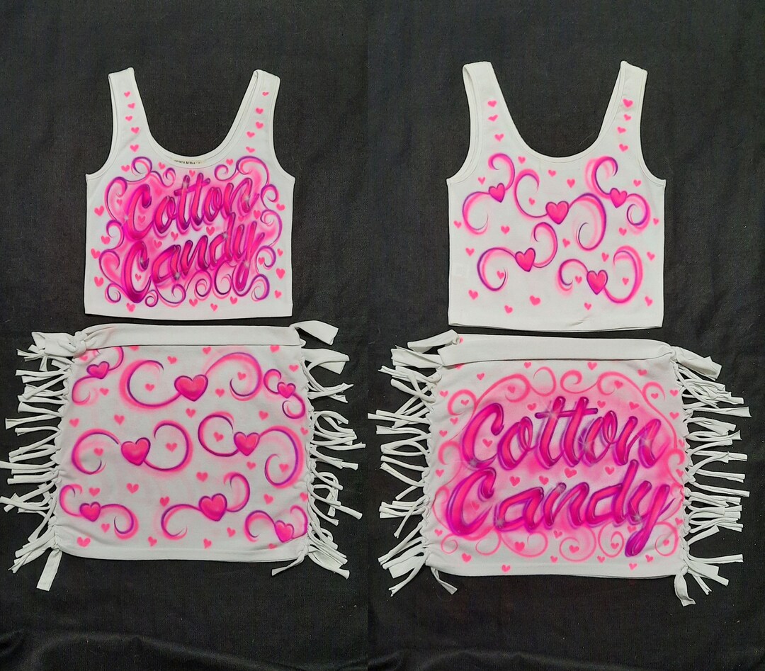 Airbrush Skirt Set Zodiac 2000's 90's Style Crop Top Tube Top Side Tied