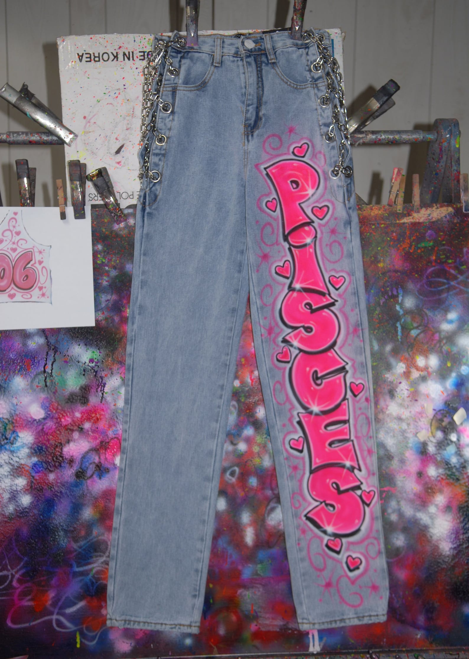 Airbrush Jeans Artwork Only Grafitti Lettering Pants Neon Glow Etsy