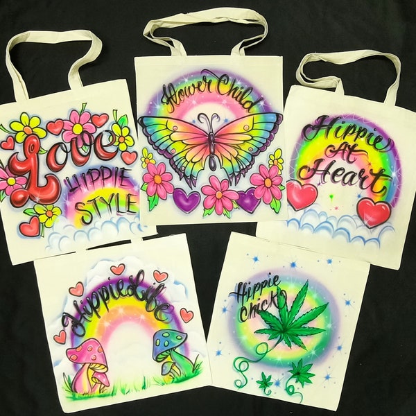 Airbrush Totes Tote Bags Custom Airbrushed Canvas Natural Cotton Totes With A Selection Of Designs Or Create Your Own Design Hippie Boho