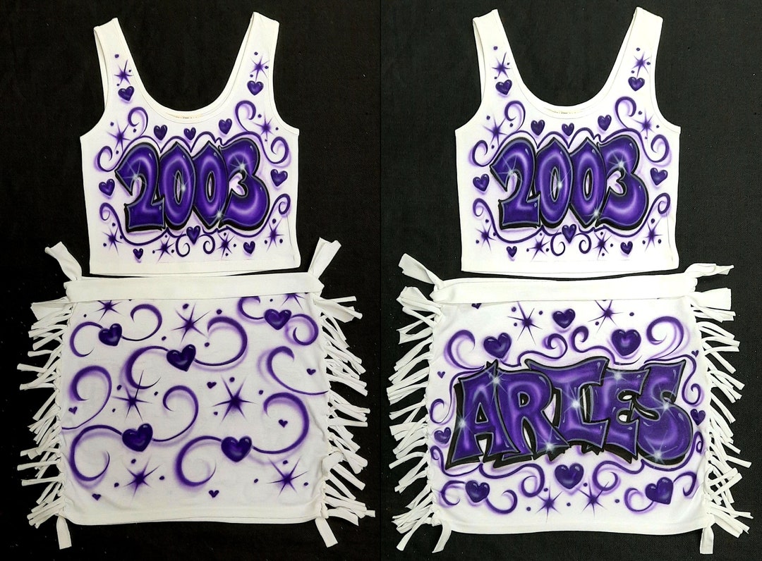 Airbrush Skirt Set Zodiac Crop Top Tube Top Bandana Side Tied Pencil