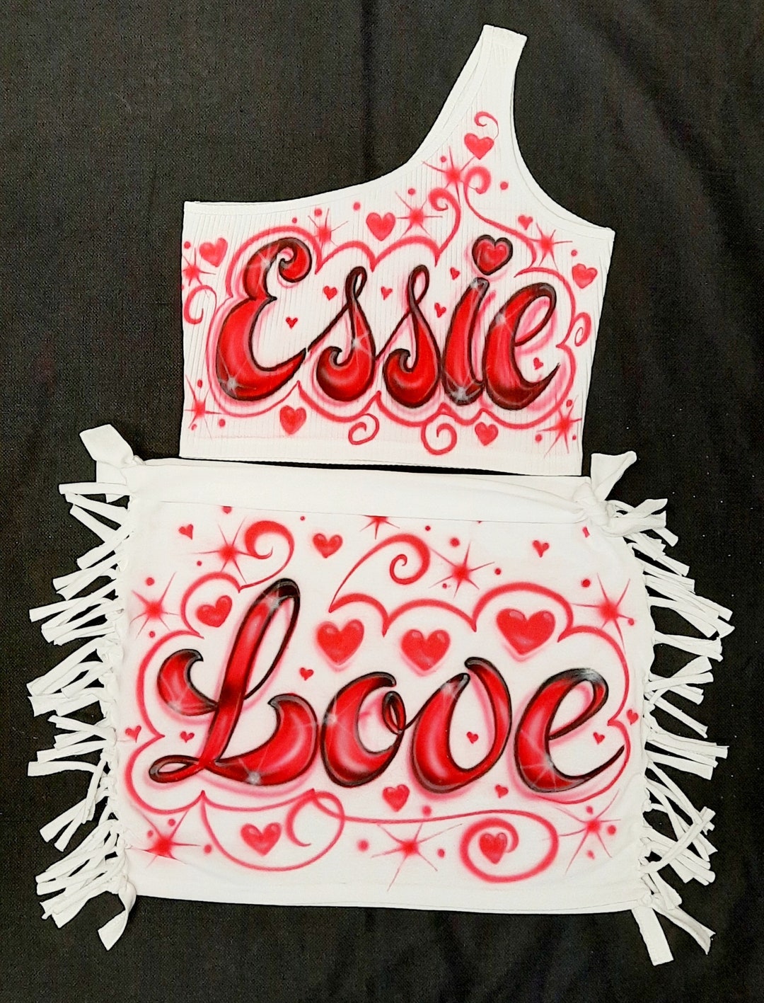 Airbrush Skirt Set Zodiac One Shoulder Side Tied Pencil Skirts Crop Top