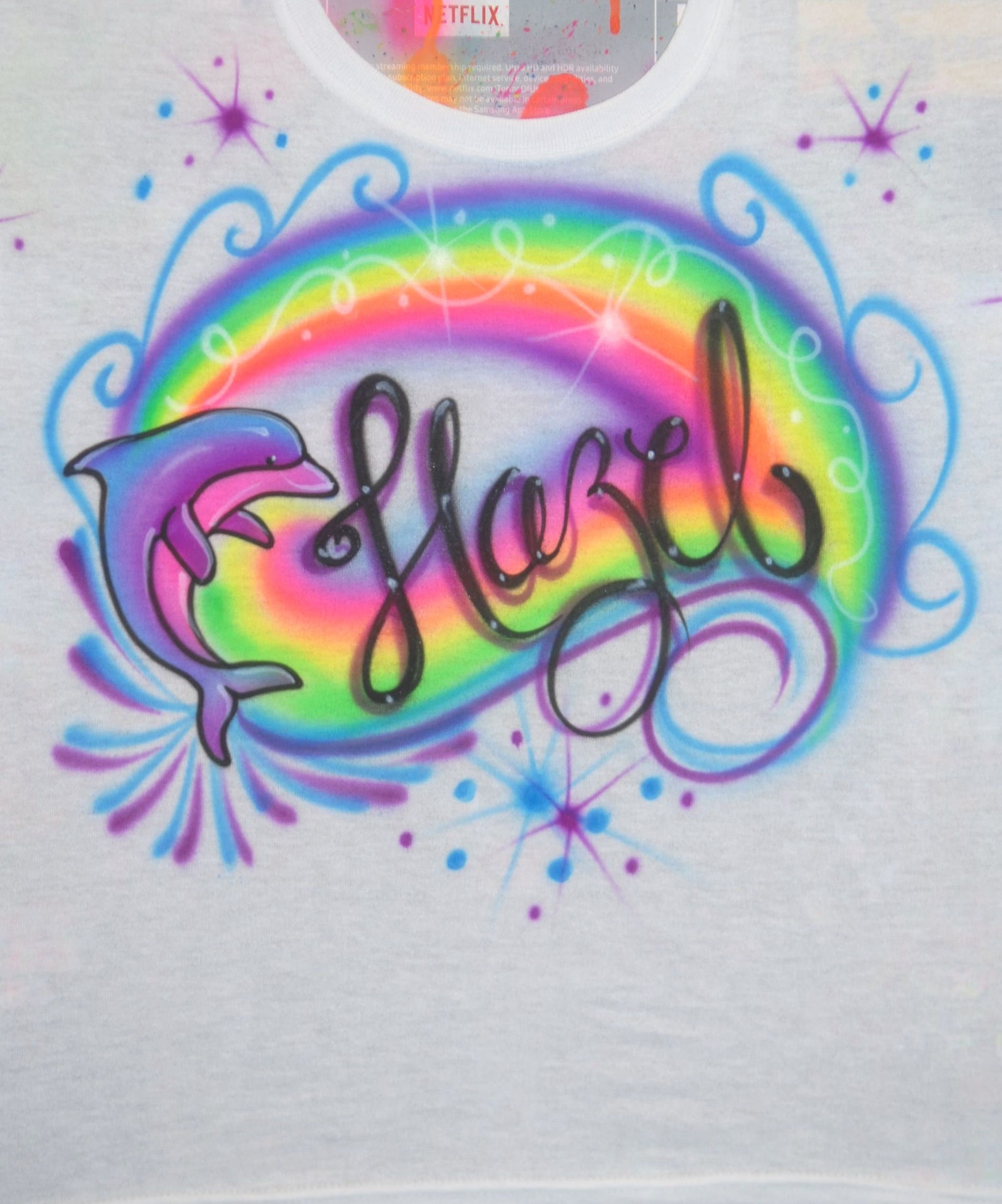 Airbrush T Shirt Dolphin Name Porpoise Rainbow Custom Etsy