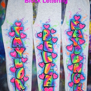 Airbrush Sweatpant Block Lettering Name Party Pants Hearts Rainbow Neon Fluorescent Glow In The Dark Custom Airbrushed 90's Style Birthday