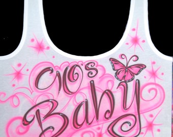 Airbrush Name 90s Baby Personalized Name Crop Tank Top Custom Airbrushed T-Shirt Hoodie Pillowcase  90s Style Freaknik Birthday Gift For Her