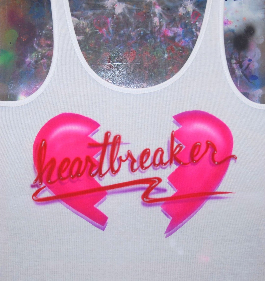 Airbrush Heartbreaker White Crop Tank Top T-shirt Broken Heart ...