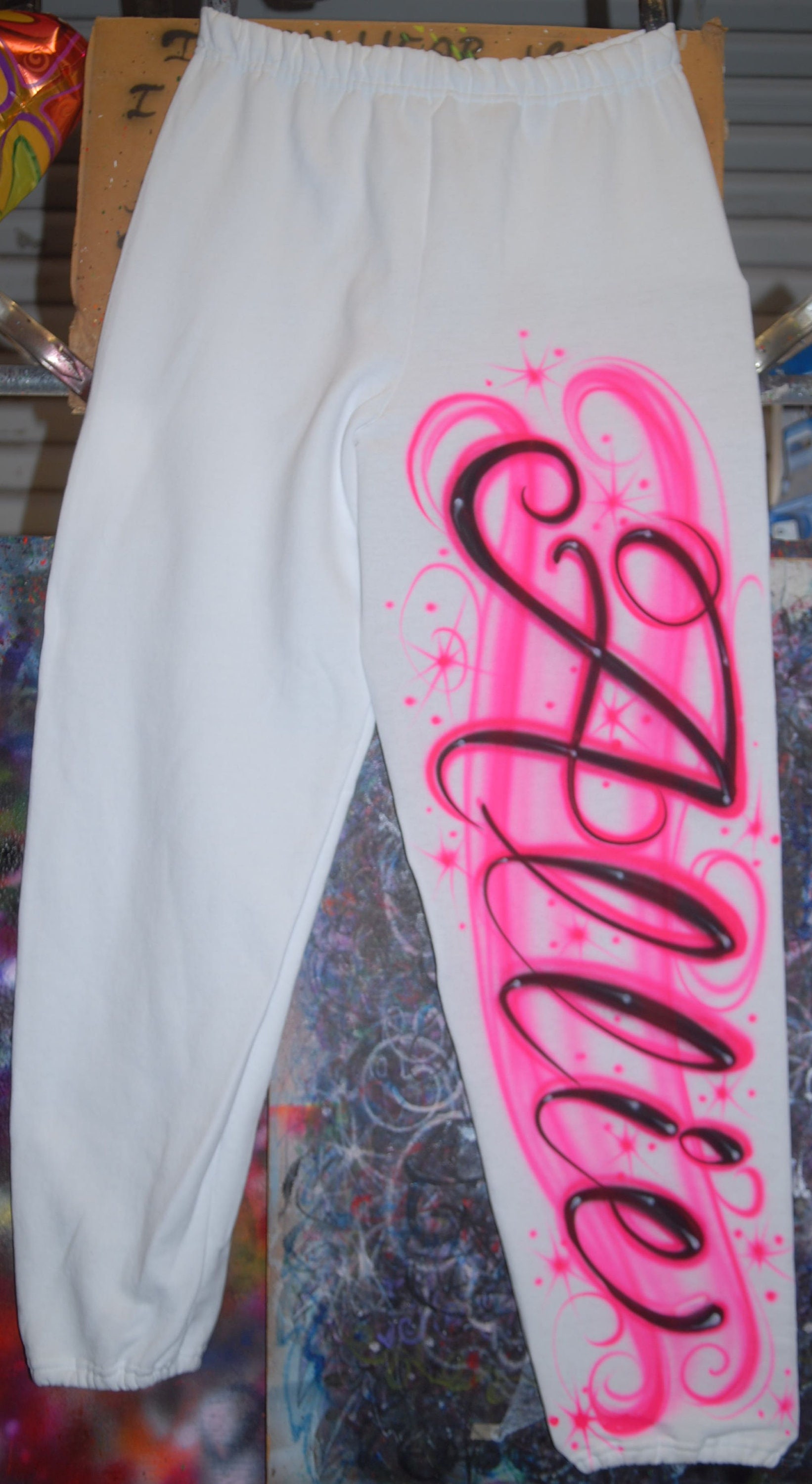 Airbrush Sweatpants Script Lettering 