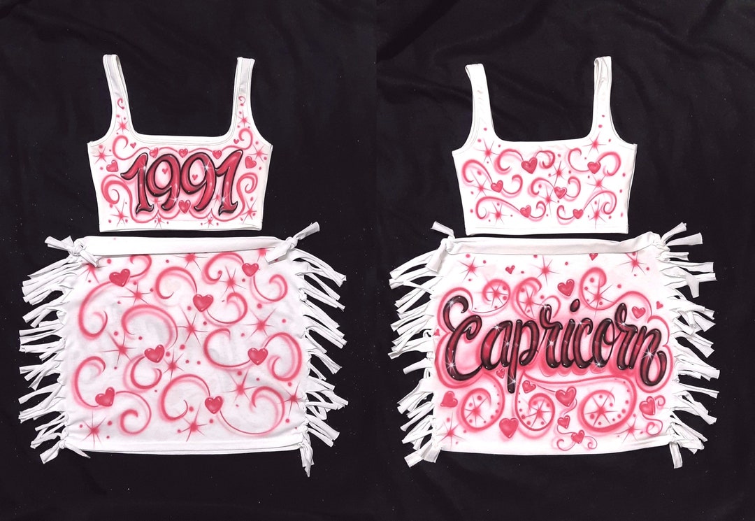 Airbrush Skirt Set 2000s 90s Crop Tank Tube Top Tied Pencil Skirt Set