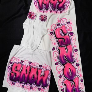 Airbrush Name 4 PC Set Crop Tank Sweatpants And T-Shirt Loincloth Look Skirt Socks Set Birth Year Aerose Lettering Birthday Party Photoshoot image 2