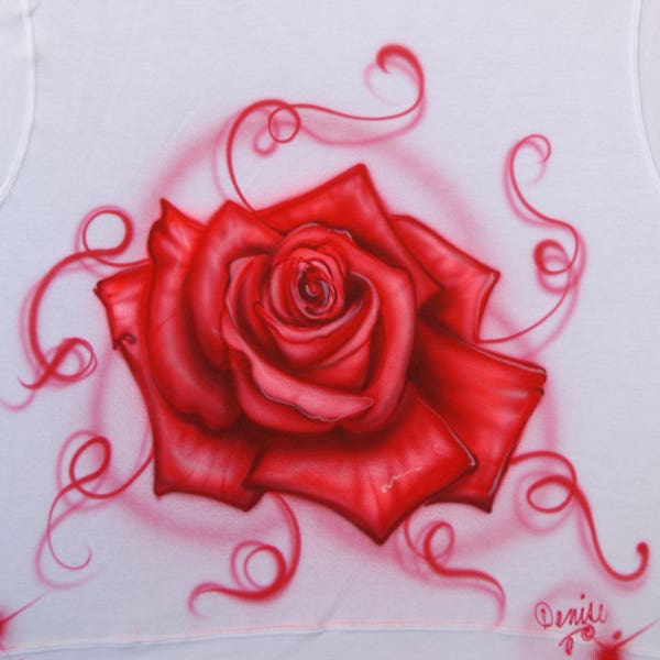 Airbrush Red Rose Blush Pink Rose Rosebud Roses Large Rose Custom Airbrushed T-Shirt Hoodie Pillowcase Ladies Womens Unisex Tees Tops Love