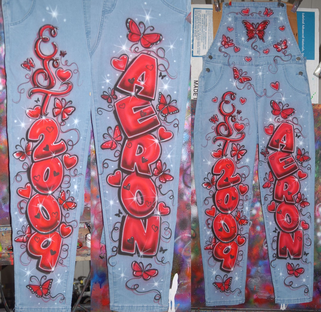 Airbrush Jeans Overalls Grafitti Hip Hop Artwork Only 90's Style Party