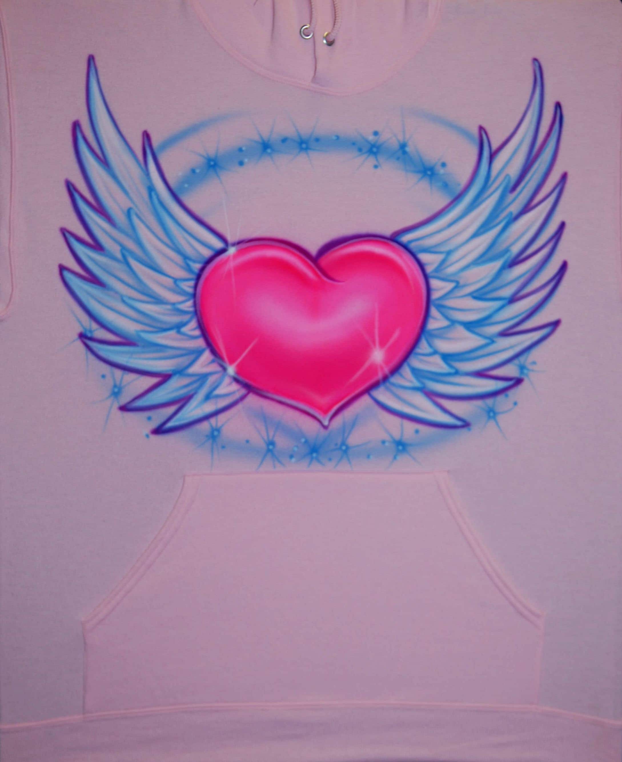 Airbrush Baby Pink Angel Hoodie T Shirt Wings Heart Name Bea Etsy