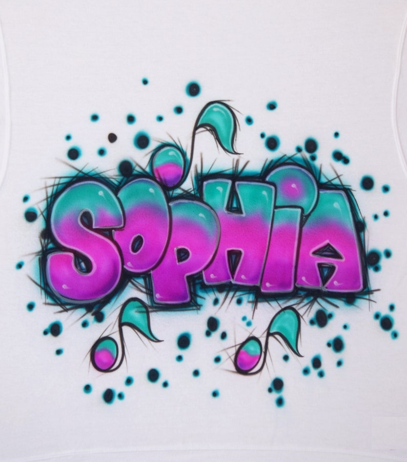 Airbrush T Shirt Name Block Letter Aqua Violet Neon Glow in Etsy