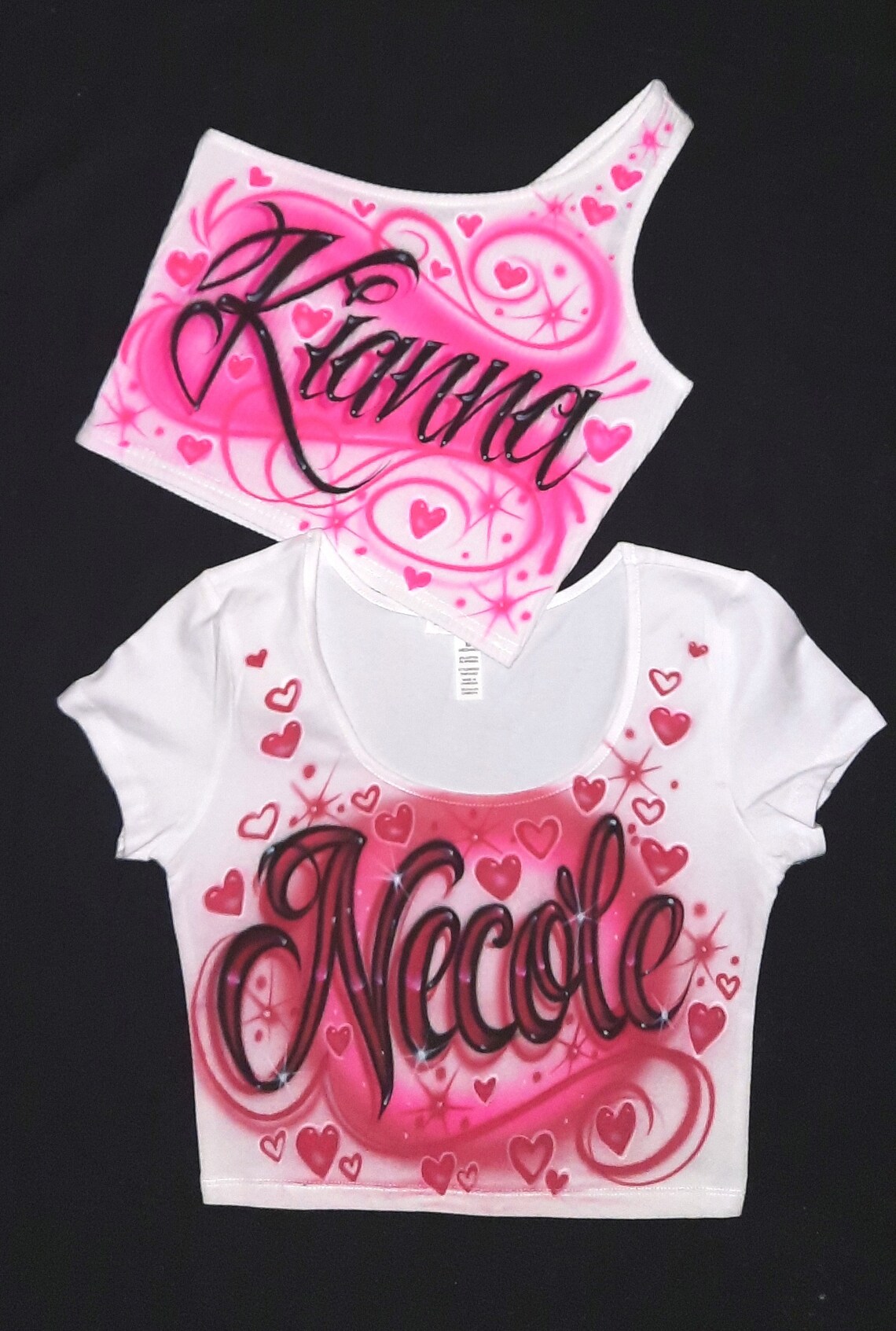 Airbrush Baby Doll Tee Crop Top Outline Script Name Hearts Etsy