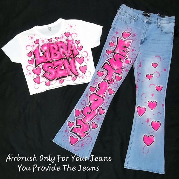 Airbrush Jeans >ARTWORK ONLY< You Supply The Jeans Read The Item Description Matching T-Shirt Crop Tee Pants Custom Airbrushed 80s 90s Style