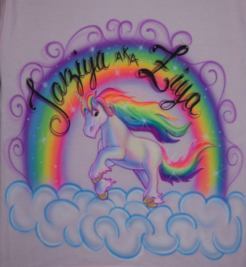 Airbrush Unicorn Neon Rainbow Clouds Custom Airbrushed Running Etsy