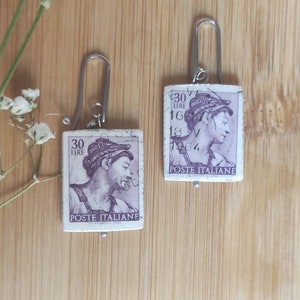 Orecchini francobollo italiano originale anni 60 viola
