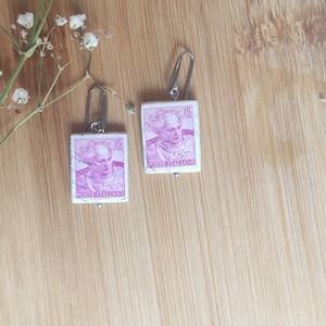 Orecchini francobollo italiano originale anni 60 rosa