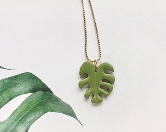 Monstera necklace polymer clay