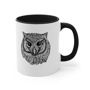 Coffee Ceramic Mug 11oz. &#39;The little owl&#39; black accented mug, is the perfect gift for coffee, tea, hot chocolate and owl lovers.