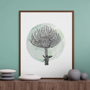 Pincushion Protea Print. INSTANT DOWNLOAD. South African Protea wall decor. Digitized etching imagery to buy, download, print, and frame!